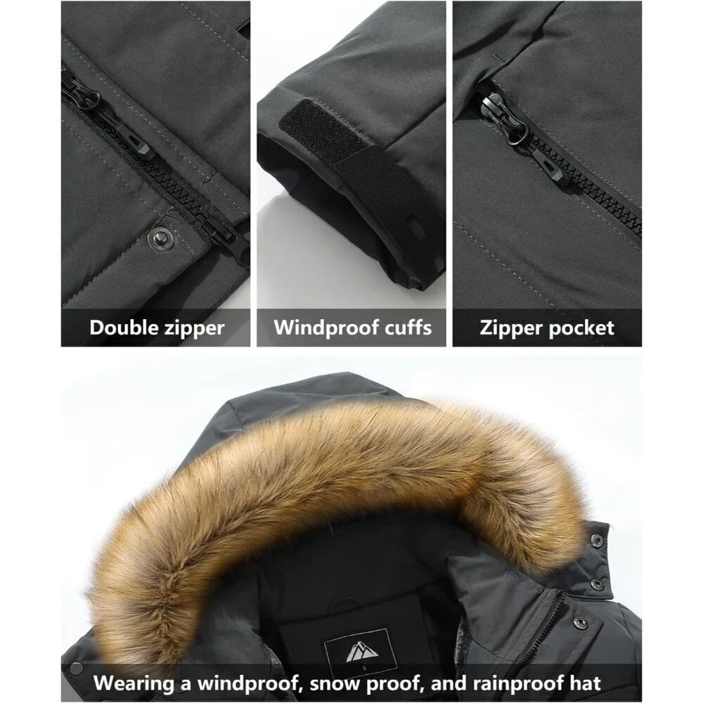 Men's Winter Coat Waterproof Warm Ski Snow Jacket Fur Hooded Parka Work Outerwea